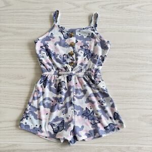 One Step Up Toddler Girls Blue White Pink Butterfly Print Romper 4T